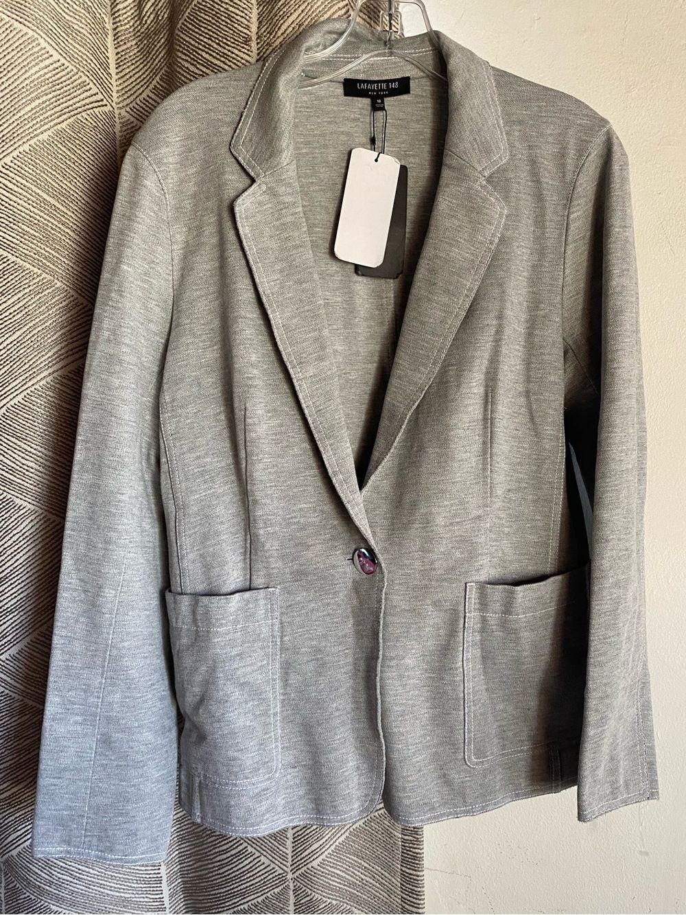 Lafayetteโ148 New York Light Gray Knit Single-Button Casual Blazer Sz 10 NWT